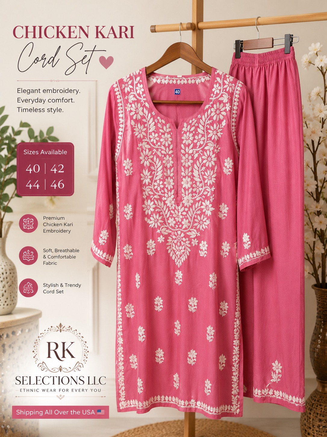 PINK LUCKNOWI CORD SET