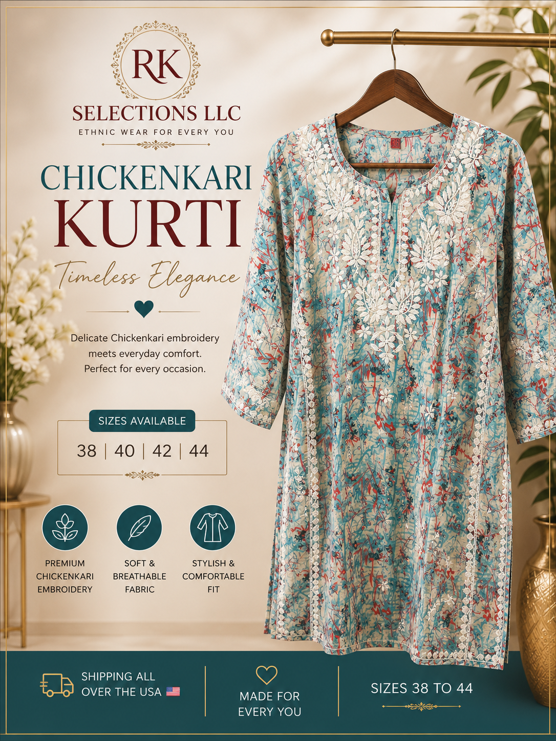 FLORAL LIGHT BLUE KURTI