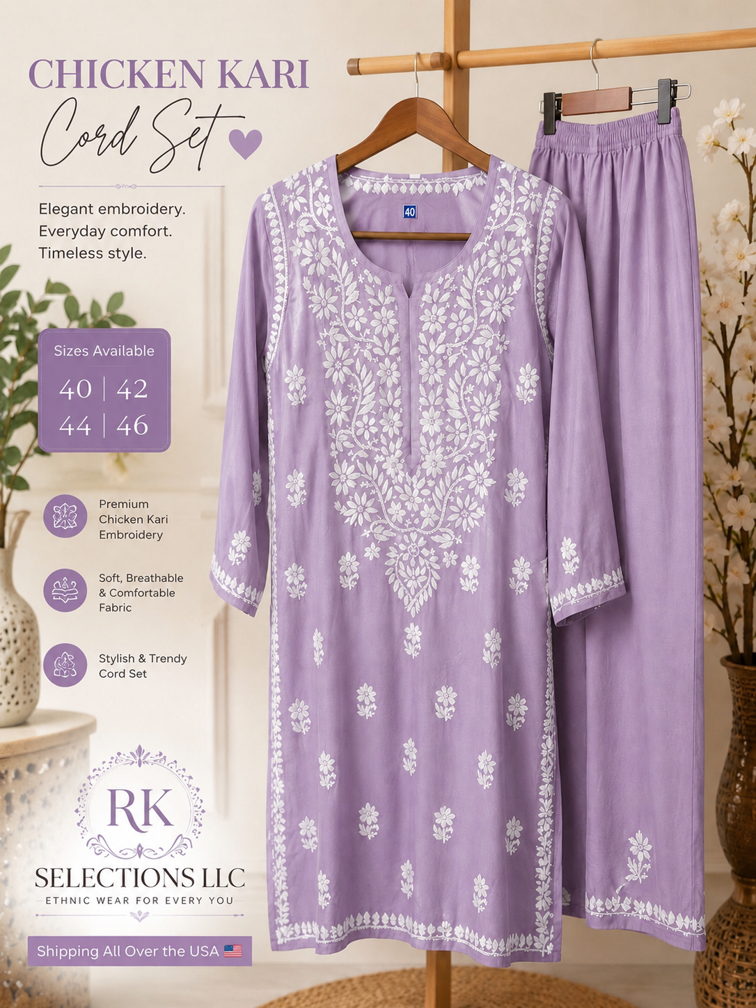 Lilac Chikenkari Cord set